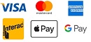 Interac, VISA, Mastercard, AMEX, Google Pay, Apple Pay